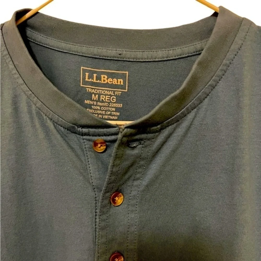 L.L. Bean cornflower blue long sleeved Henley button neck 100% cotton T-shirt